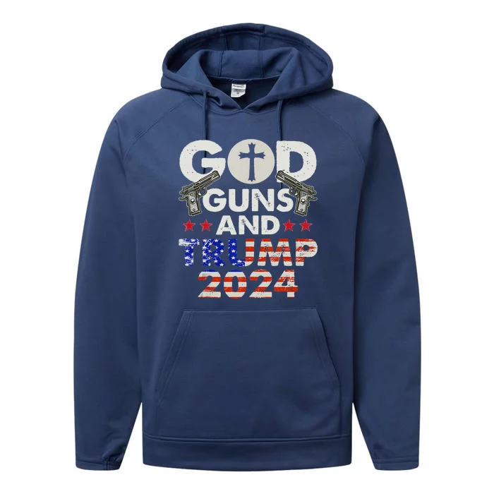 God Guns And Trump 2024 Election Performance Fleece Hoodie