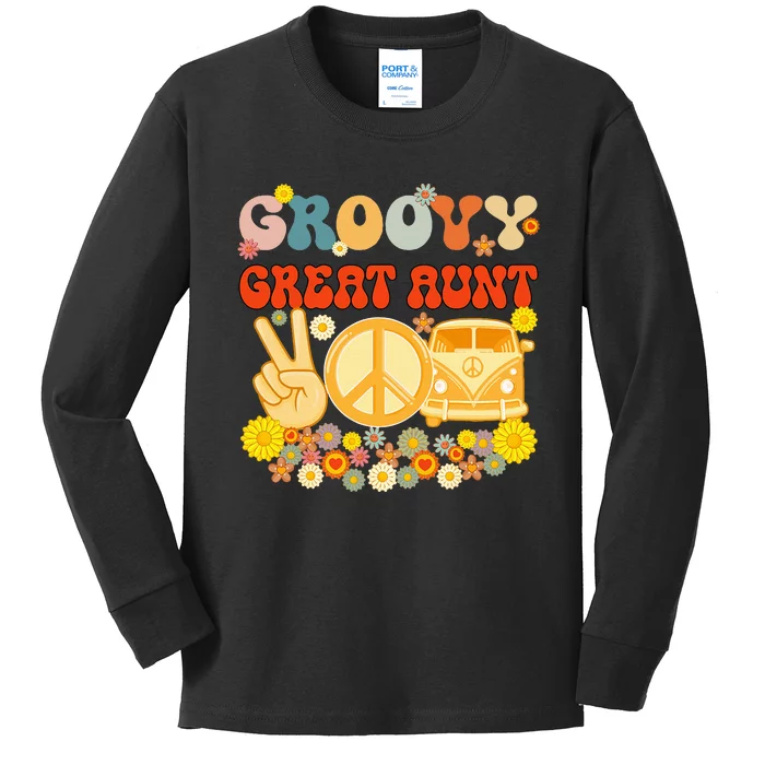 Groovy Great Aunt Retro Matching Family Baby Shower Mother Kids Long Sleeve Shirt