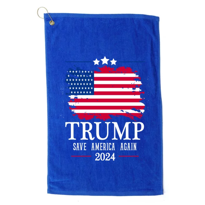 Great Gift American Flag Trump 2024 Save America Again Platinum Collection Golf Towel