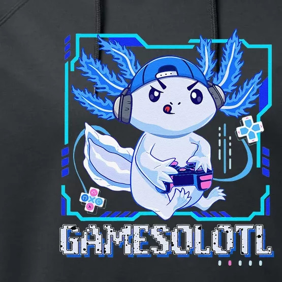 Gamesolotl Gamer Axolotl Video Games Anime Lizard Performance Fleece Hoodie