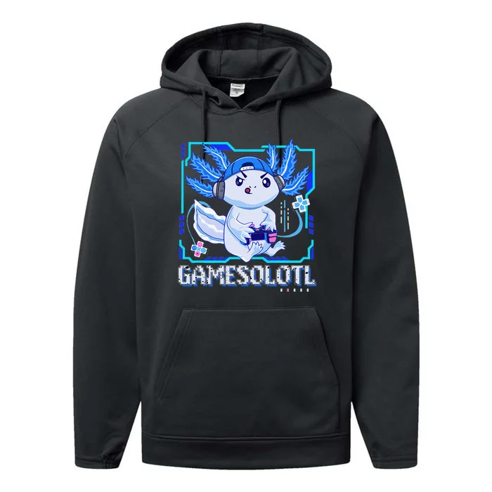 Gamesolotl Gamer Axolotl Video Games Anime Lizard Performance Fleece Hoodie