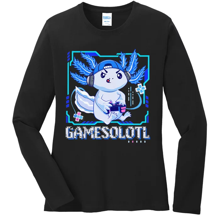 Gamesolotl Gamer Axolotl Video Games Anime Lizard Ladies Long Sleeve Shirt