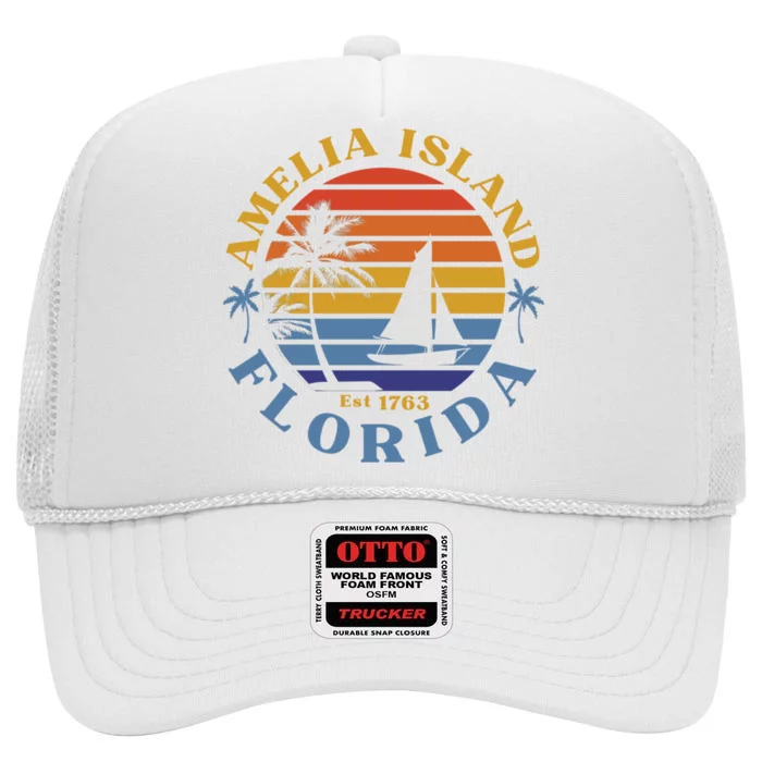 Great Gift Amelia Island Beach Florida Ocean Vintage High Crown Mesh Trucker Hat