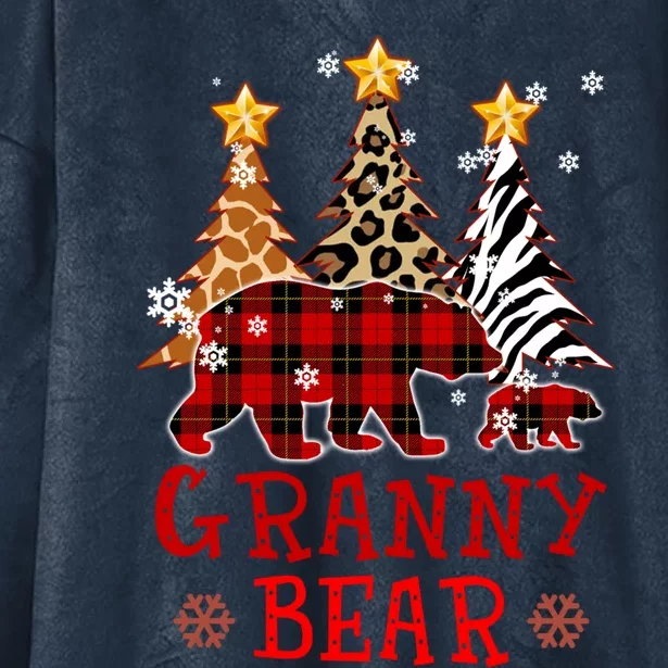 Grandma Granny Bear Xmas Tree Pj Leopard Buffalo Plaid Gift Hooded Wearable Blanket