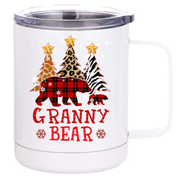 Grandma Granny Bear Xmas Tree Pj Leopard Buffalo Plaid Gift Front & Back 12oz Stainless Steel Tumbler Cup