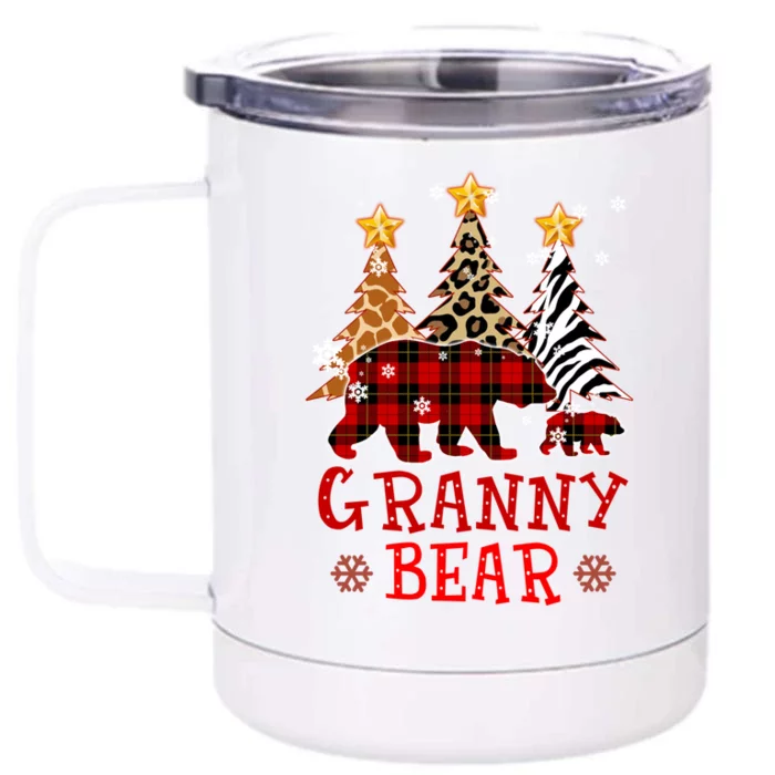 Grandma Granny Bear Xmas Tree Pj Leopard Buffalo Plaid Gift Front & Back 12oz Stainless Steel Tumbler Cup