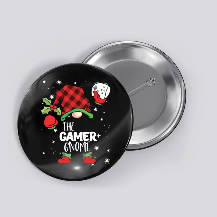 Gamer Gnome Buffalo Plaid Matching Christmas Button