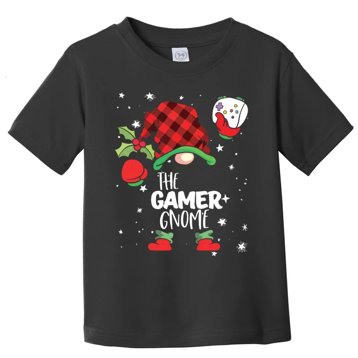 Gamer Gnome Buffalo Plaid Matching Christmas Toddler T-Shirt