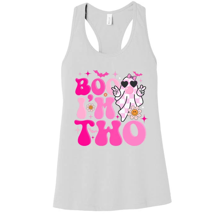 Groovy Ghost Boo IM Two Yr 2nd Birthday Halloween Women's Racerback Tank