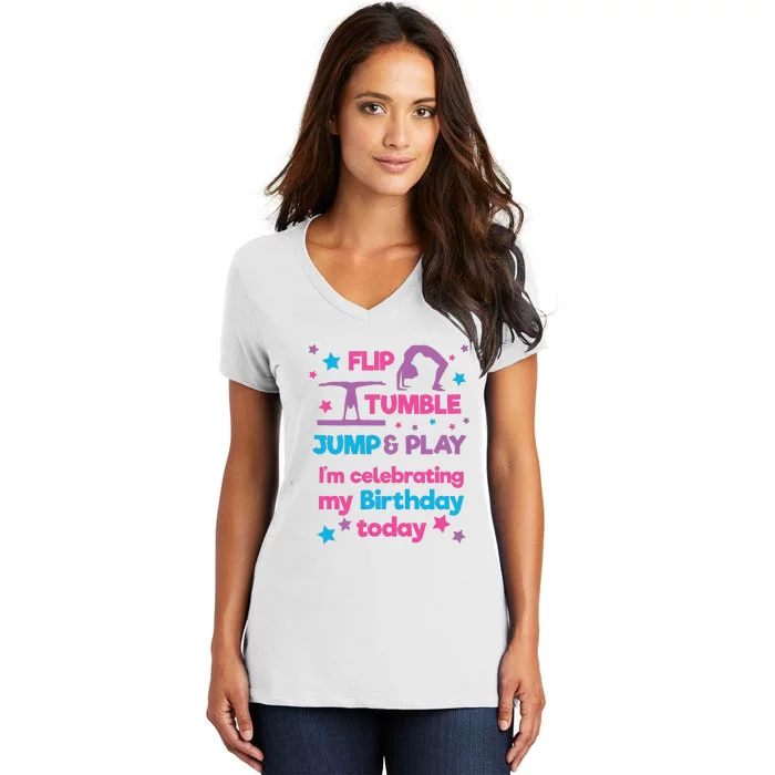 Girl Gymnastics Birthday Party Women's V-Neck T-Shirt