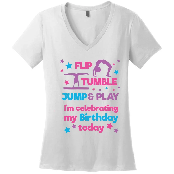 Girl Gymnastics Birthday Party Women's V-Neck T-Shirt