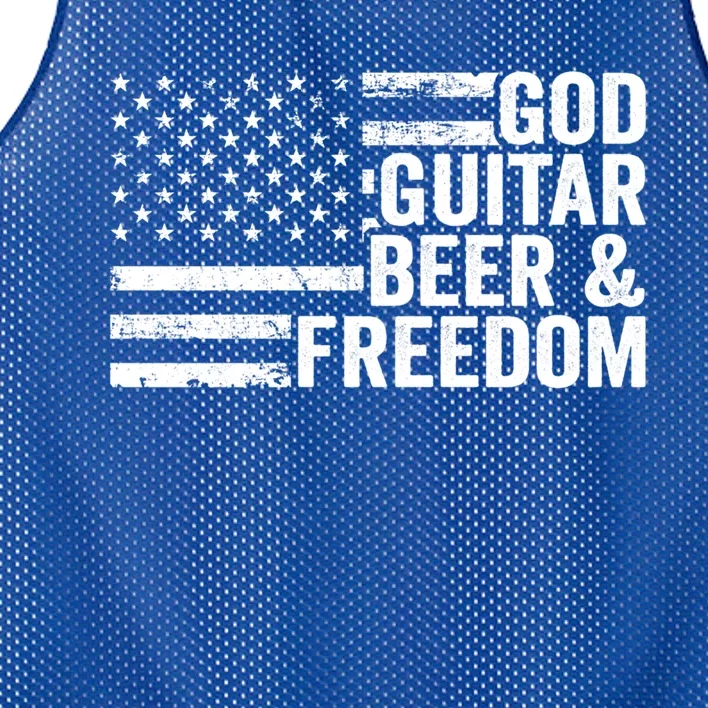 God Guitar Beer And Freedom Usa Flag Funny Guitarist Player Cool Gift Mesh Reversible Basketball Jersey Tank