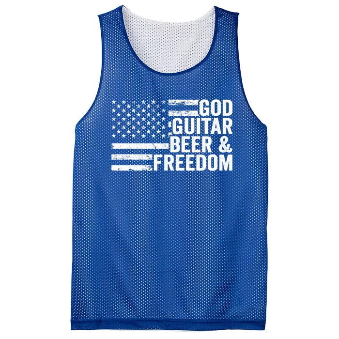 God Guitar Beer And Freedom Usa Flag Funny Guitarist Player Cool Gift Mesh Reversible Basketball Jersey Tank