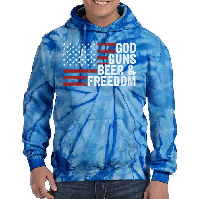 God Guns Beer And Freedom Funny Ing Gun Usa Flag Meaningful Gift Tie Dye Hoodie