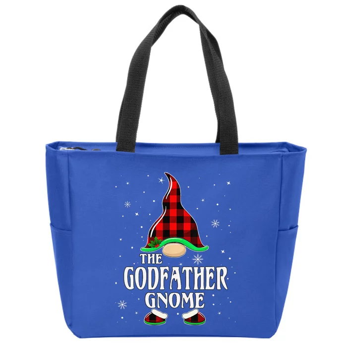 Godfather Gnome Buffalo Plaid Matching Family Christmas Zip Tote Bag