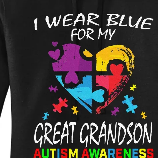 Grandma Grandpa Blue For My Great Grandson Autism Awareness Long Sleeve Women's Pullover Hoodie