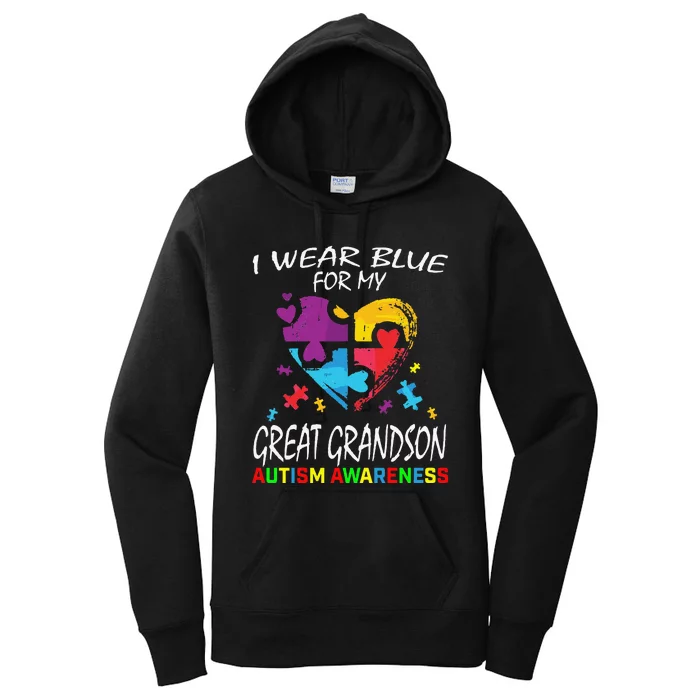 Grandma Grandpa Blue For My Great Grandson Autism Awareness Long Sleeve Women's Pullover Hoodie