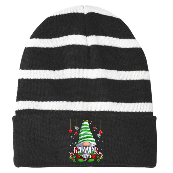 Gamer Gnome Christmas Pajamas Matching Family Group Striped Beanie with Solid Band