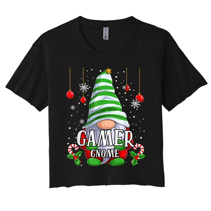 Gamer Gnome Christmas Pajamas Matching Family Group Women's Crop Top Tee