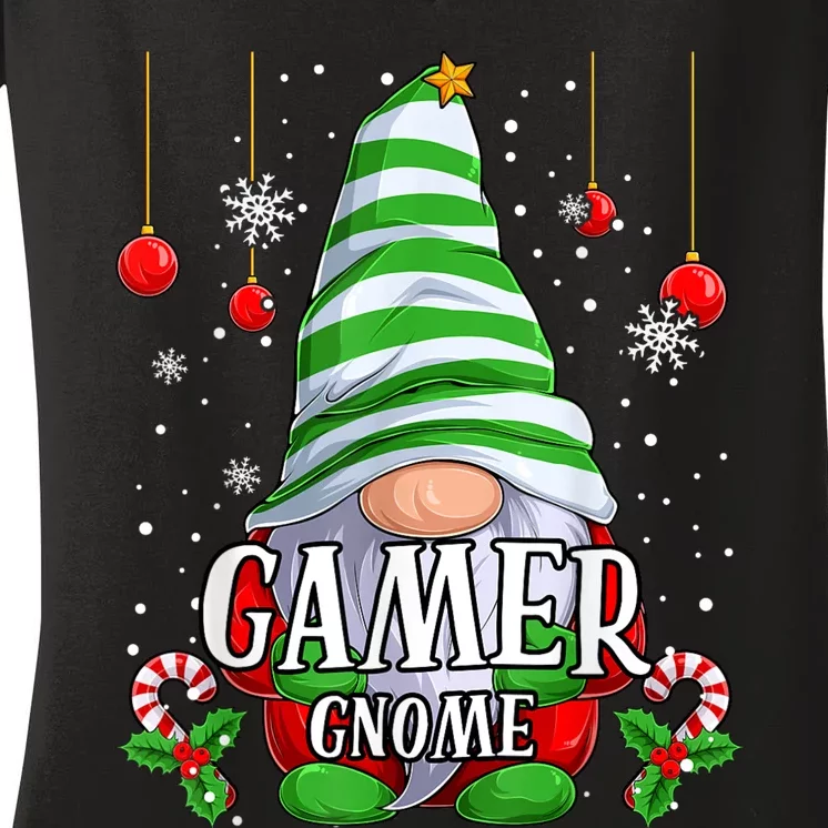 Gamer Gnome Christmas Pajamas Matching Family Group Women's V-Neck T-Shirt