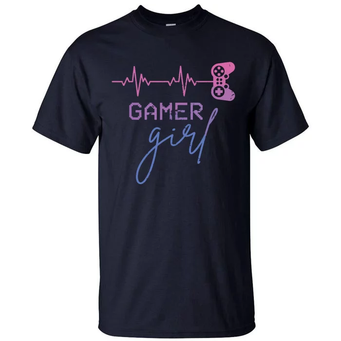 Gamer Girl Cute Heartbeat Gamer For Girl Video Game Lovers Tall T-Shirt