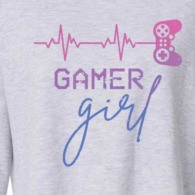 Gamer Girl Cute Heartbeat Gamer For Girl Video Game Lovers Cropped Pullover Crew