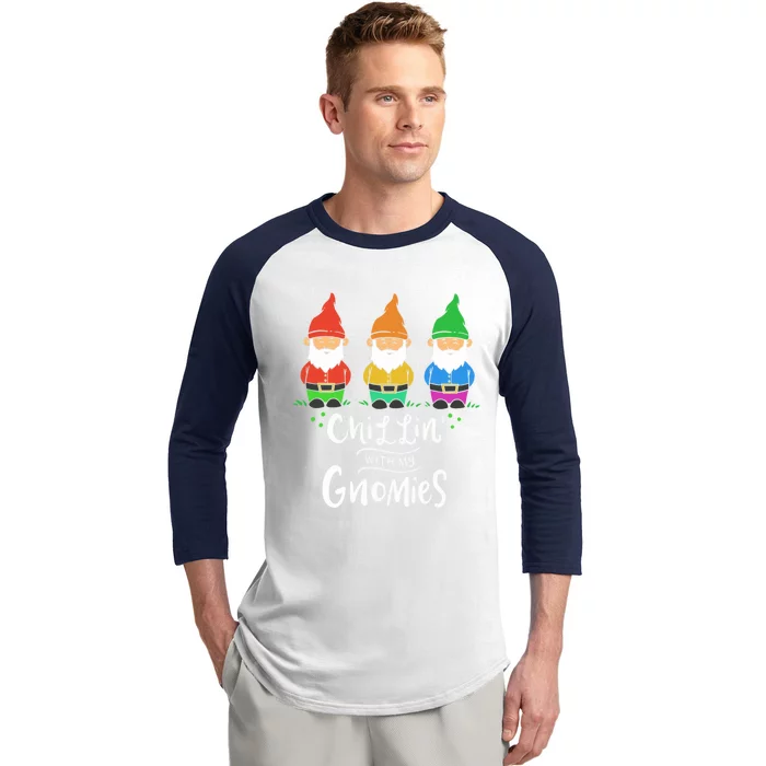 Garden Gnome Chillin With My Gnomies Cool Gift Baseball Sleeve Shirt