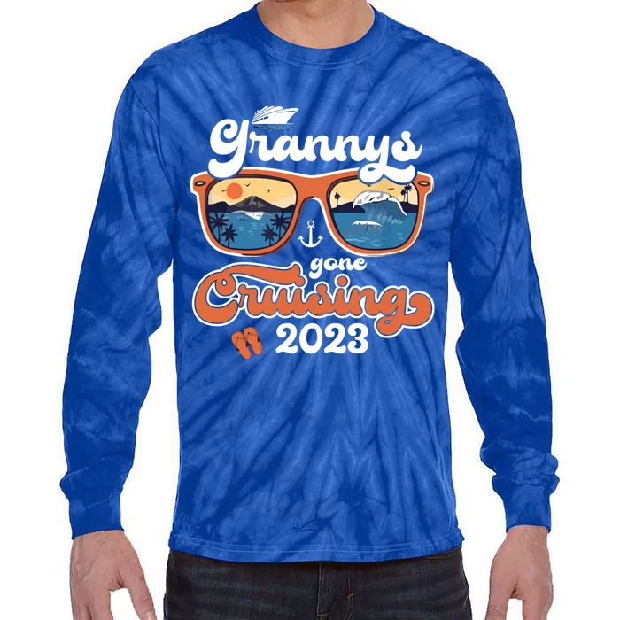 Grannys Gone Cruising Family Cruise Squad Vacation Quote Cool Gift Tie-Dye Long Sleeve Shirt