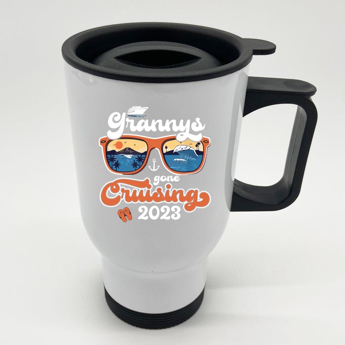 Grannys Gone Cruising Family Cruise Squad Vacation Quote Cool Gift Front & Back Stainless Steel Travel Mug