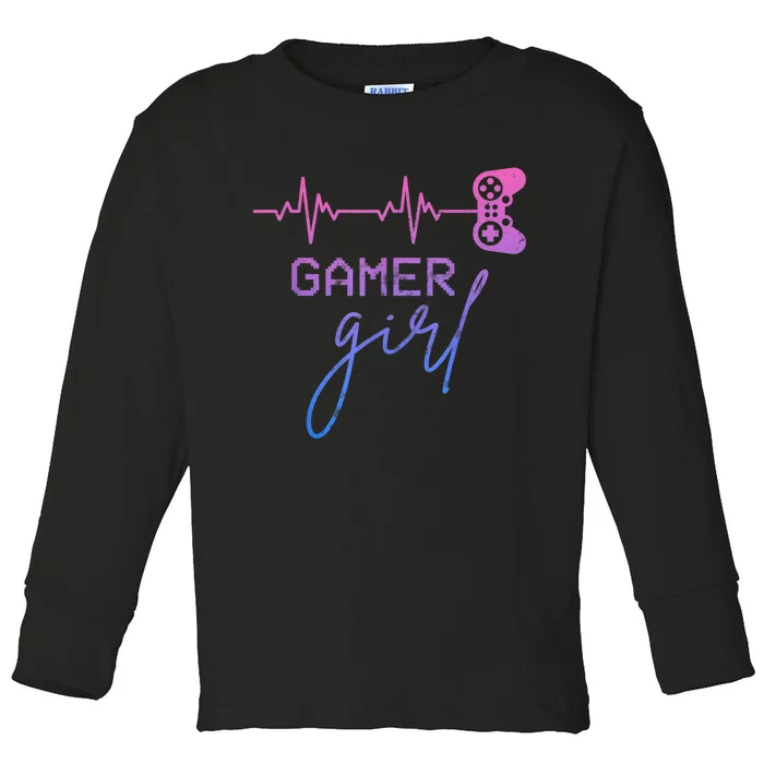 Gamer Girl Cute Heartbeat Gamer For Girl Video Game Lovers Toddler Long Sleeve Shirt