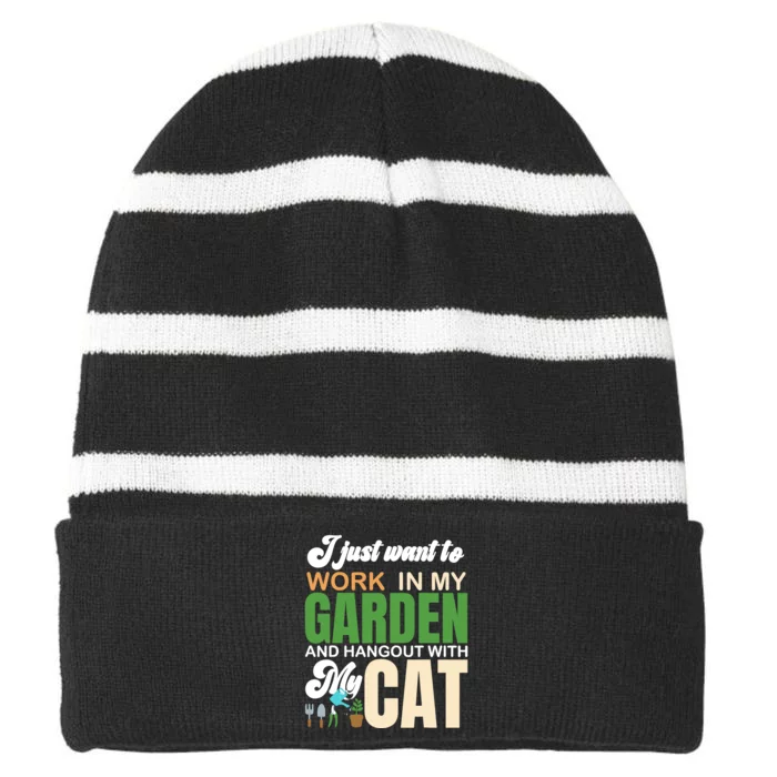 Gardening Graphic Cat Lover Gardener Garden Pet Gifts Plants Striped Beanie with Solid Band