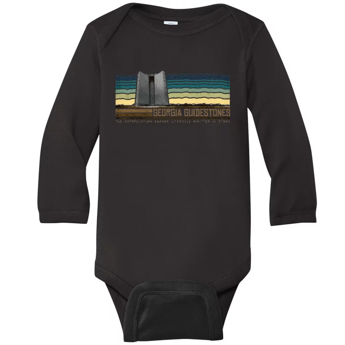 Georgia Guidestones  Depopulation Written In Stone Retro Baby Long Sleeve Bodysuit