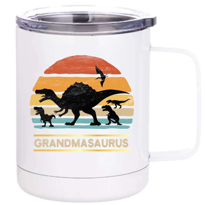 Grandmasaurus Grandma Dinosaur Saurus Christmas Halloween Gift Front & Back 12oz Stainless Steel Tumbler Cup