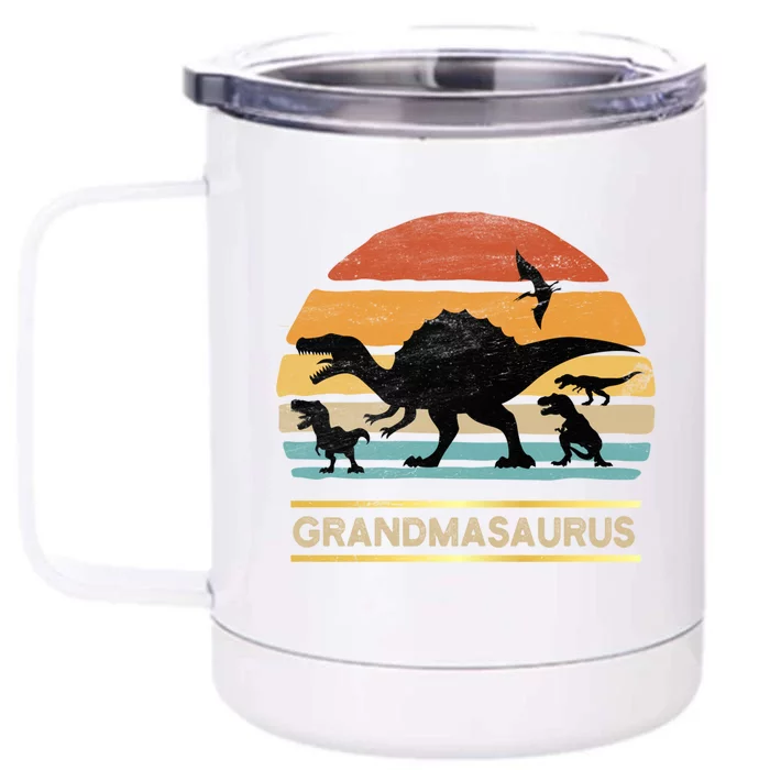 Grandmasaurus Grandma Dinosaur Saurus Christmas Halloween Gift Front & Back 12oz Stainless Steel Tumbler Cup