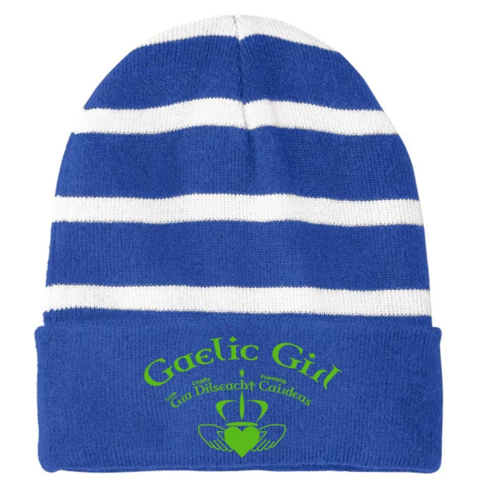 Gaelic Gra Dilseacht Cairdeas Claddagh Gift Striped Beanie with Solid Band