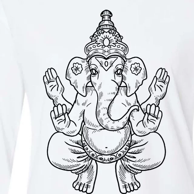 Ganesh God Elephant Indian Animal Yoga Hindu Womens Cotton Relaxed Long Sleeve T-Shirt