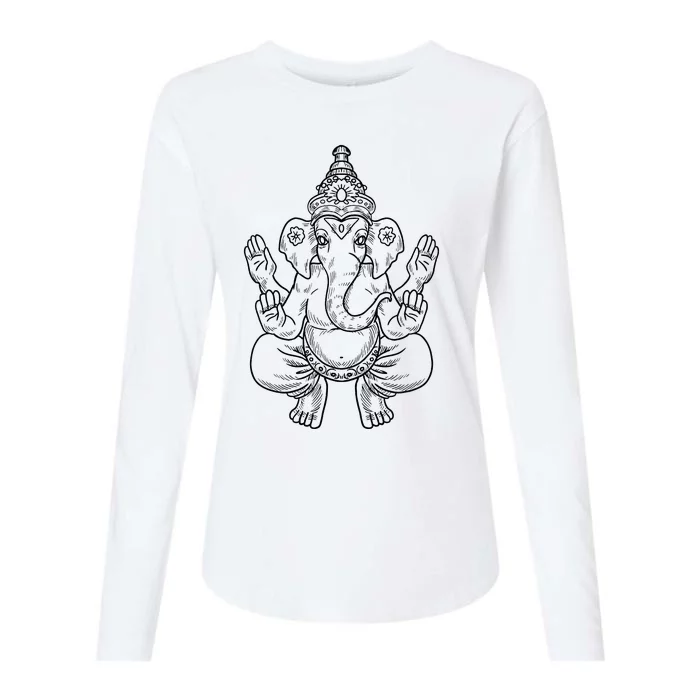 Ganesh God Elephant Indian Animal Yoga Hindu Womens Cotton Relaxed Long Sleeve T-Shirt