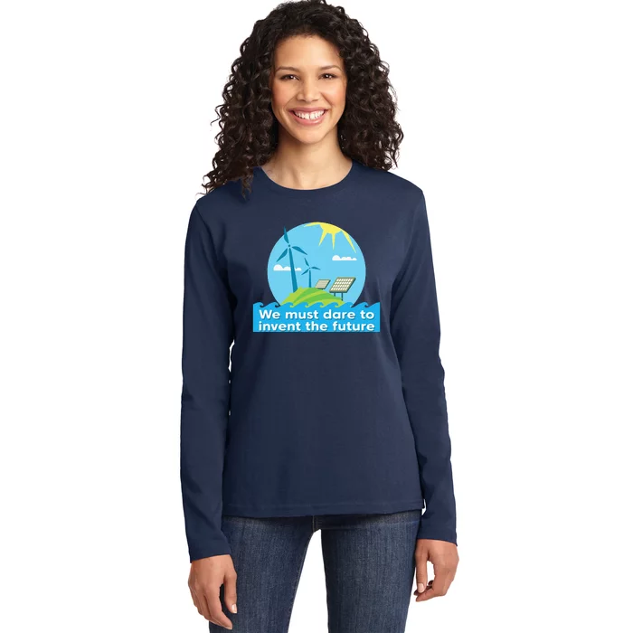 Go Green Earth Day Renewable Energy Sun Solar Wind Power Ladies Long Sleeve Shirt