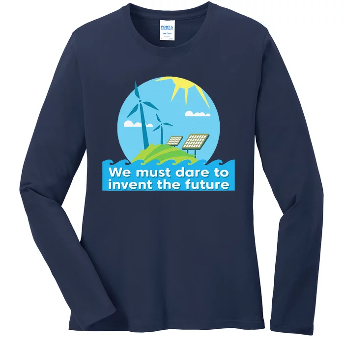 Go Green Earth Day Renewable Energy Sun Solar Wind Power Ladies Long Sleeve Shirt