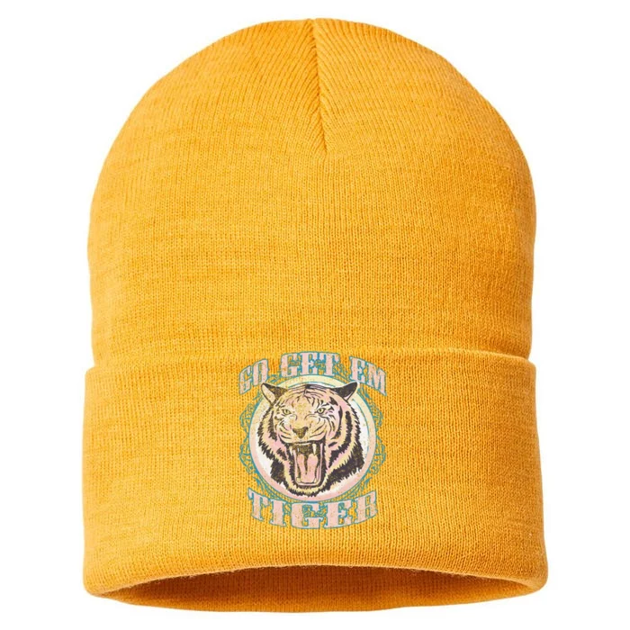 Go Get Em Tiger Bohemian Vintage Graphic Sustainable Knit Beanie