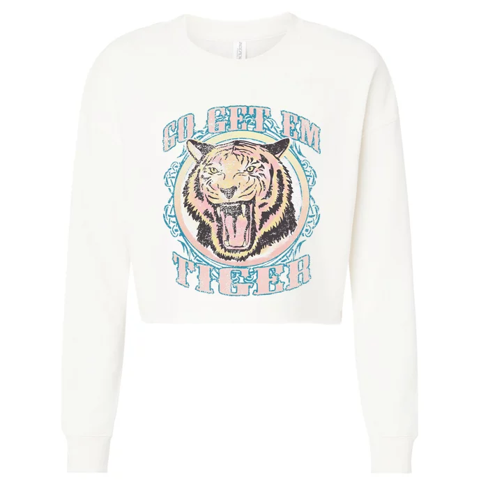 Go Get Em Tiger Bohemian Vintage Graphic Cropped Pullover Crew