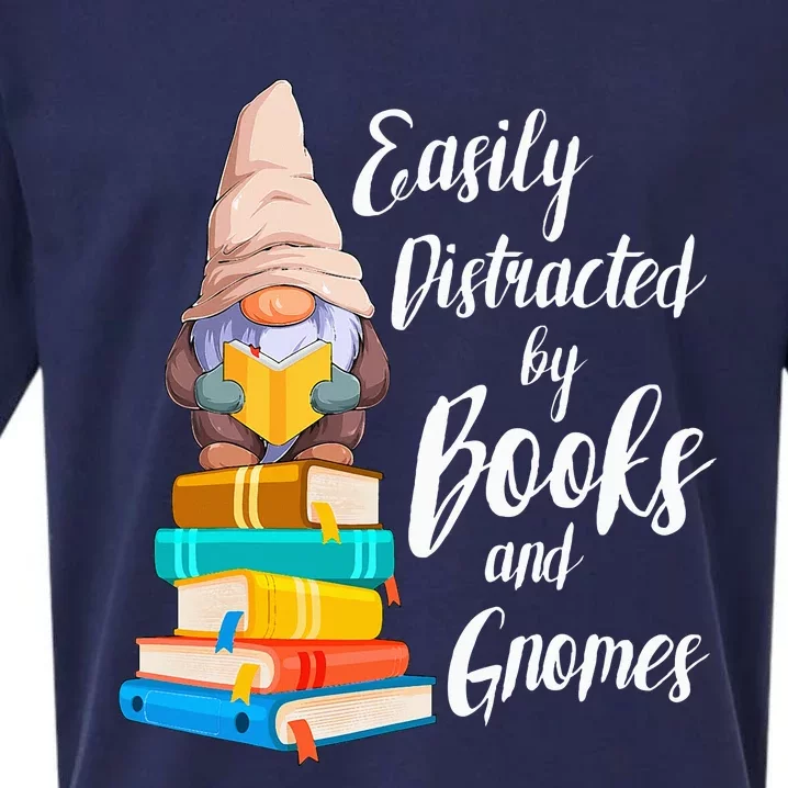 Garden Gnome Easily Distracted By Books Gnomes Book Lover Sueded Cloud Jersey T-Shirt