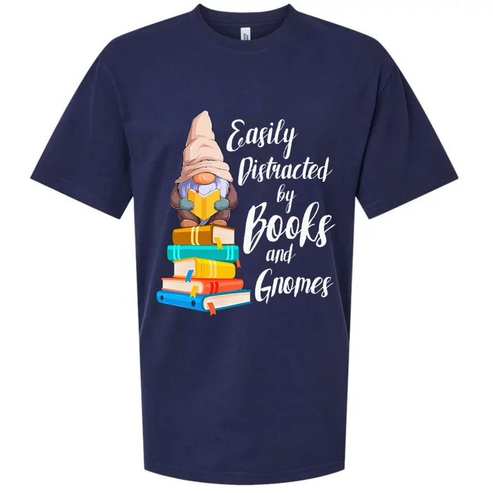 Garden Gnome Easily Distracted By Books Gnomes Book Lover Sueded Cloud Jersey T-Shirt