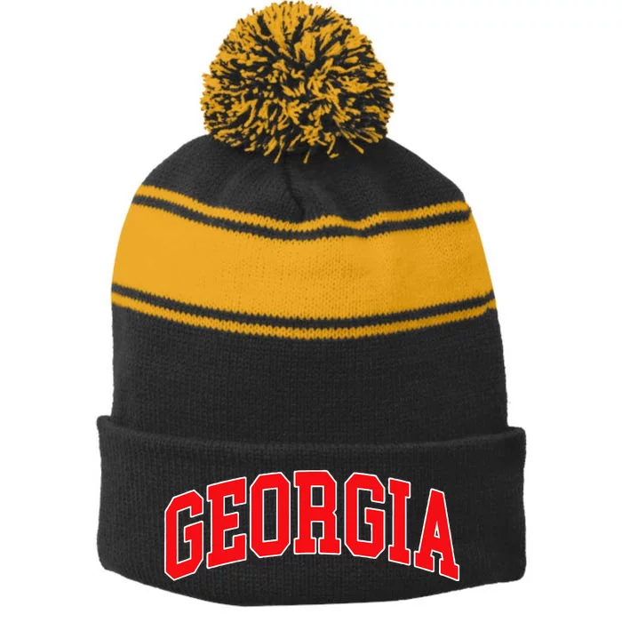 Georgia Stripe Pom Pom Beanie