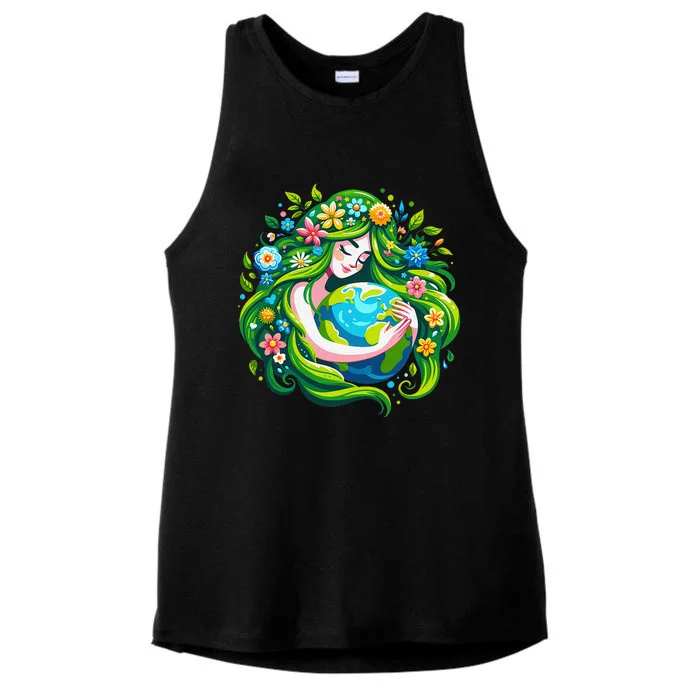 Green Goddess Earth Day Save Our Planet Ladies Tri-Blend Wicking Tank