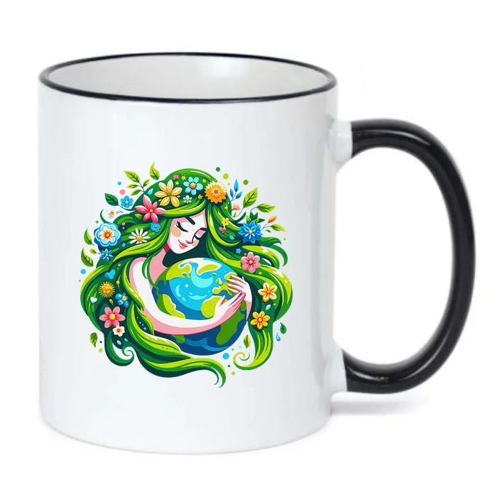 Green Goddess Earth Day Save Our Planet Black Color Changing Mug