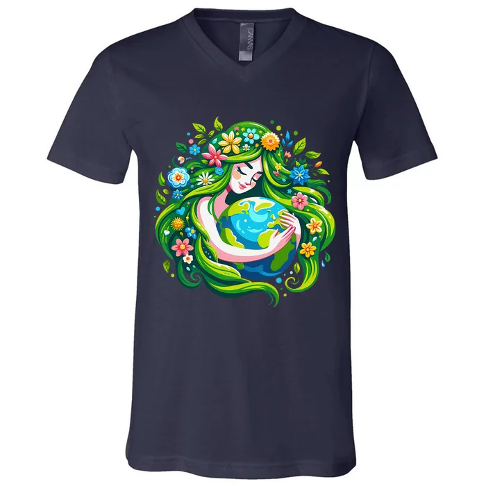 Green Goddess Earth Day Save Our Planet V-Neck T-Shirt