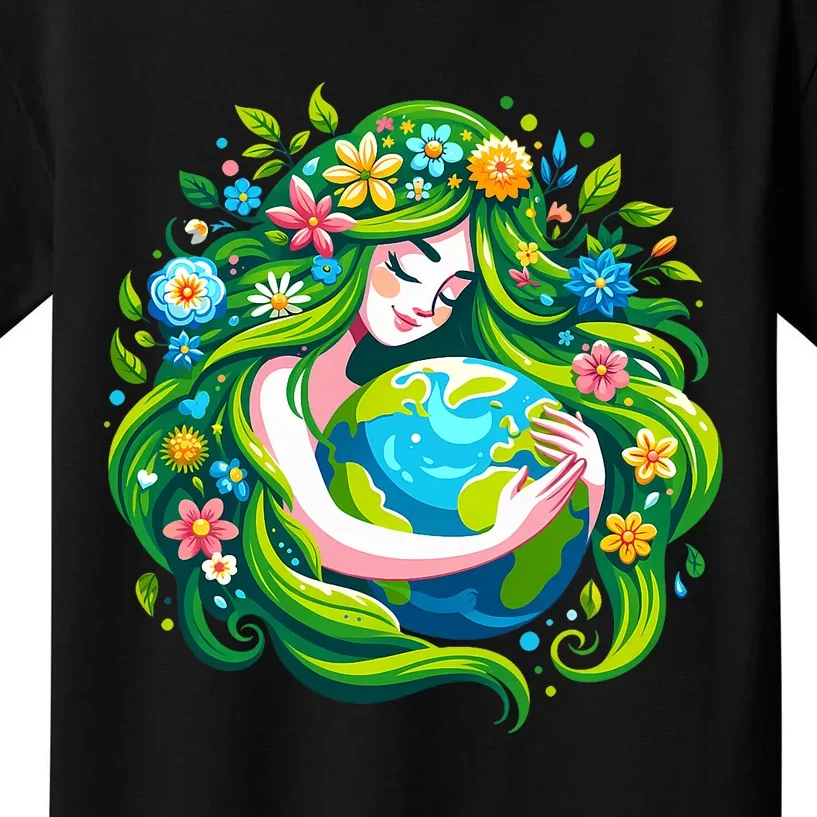 Green Goddess Earth Day Save Our Planet Kids T-Shirt