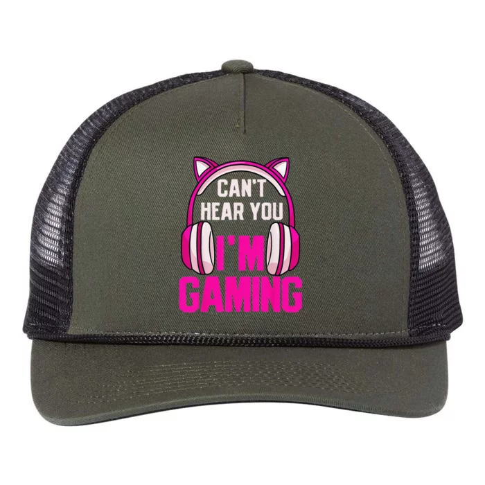 Gamer Girl Funny Gaming I Can't Hear You I'm Gaming Retro Rope Trucker Hat Cap