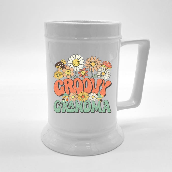 Groovy Grandma Floral Hippie Retro Daisy Flower Mothers Day Front & Back Beer Stein